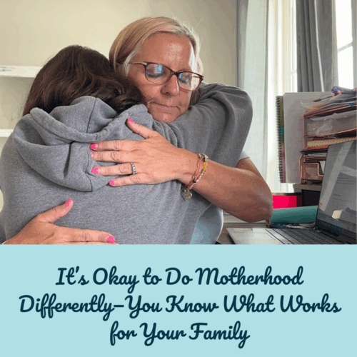 Mom hugging daughter